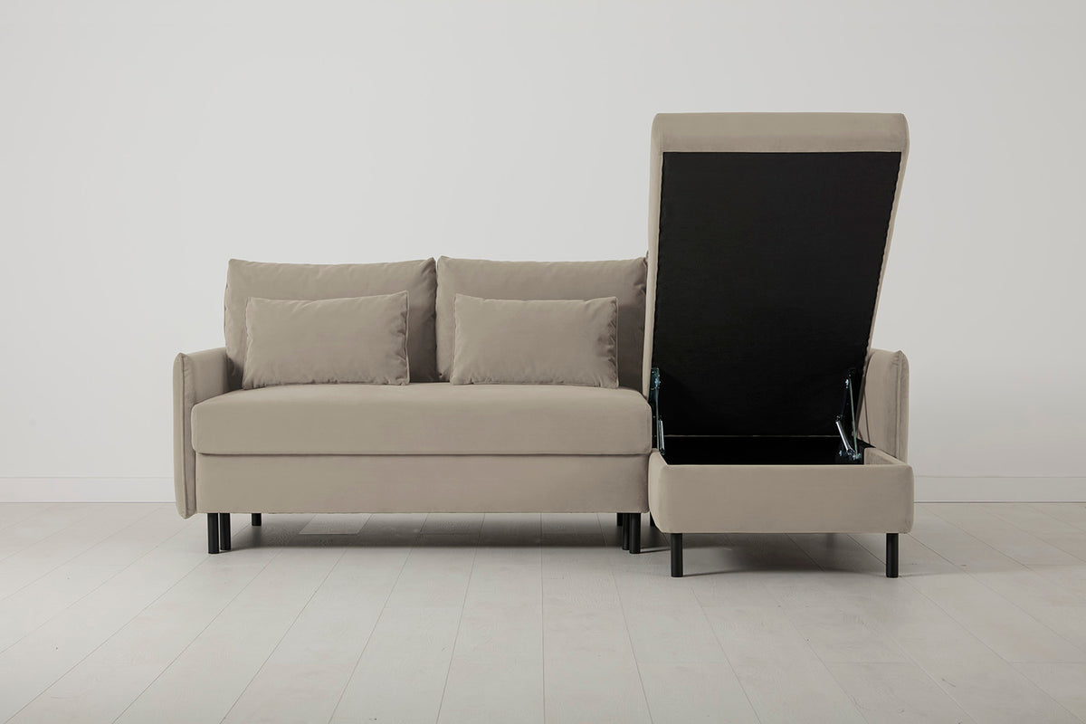 Model 12 Sofa Bed with Storage 3 Seater Right Chaise, Bone