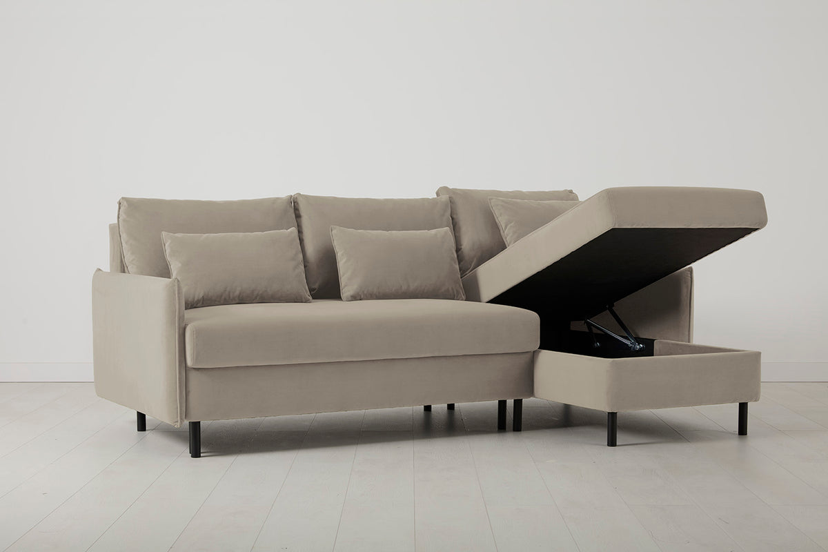 Model 12 Sofa Bed with Storage 3 Seater Right Chaise, Bone