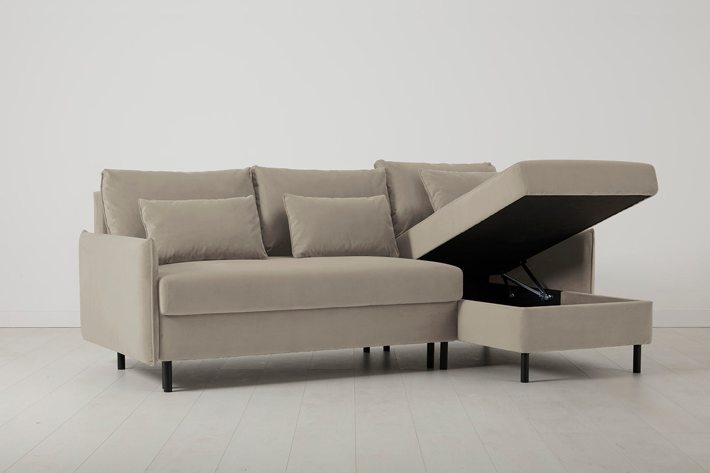 Model 12 Sofa Bed with Storage 3 Seater Right Chaise, Bone