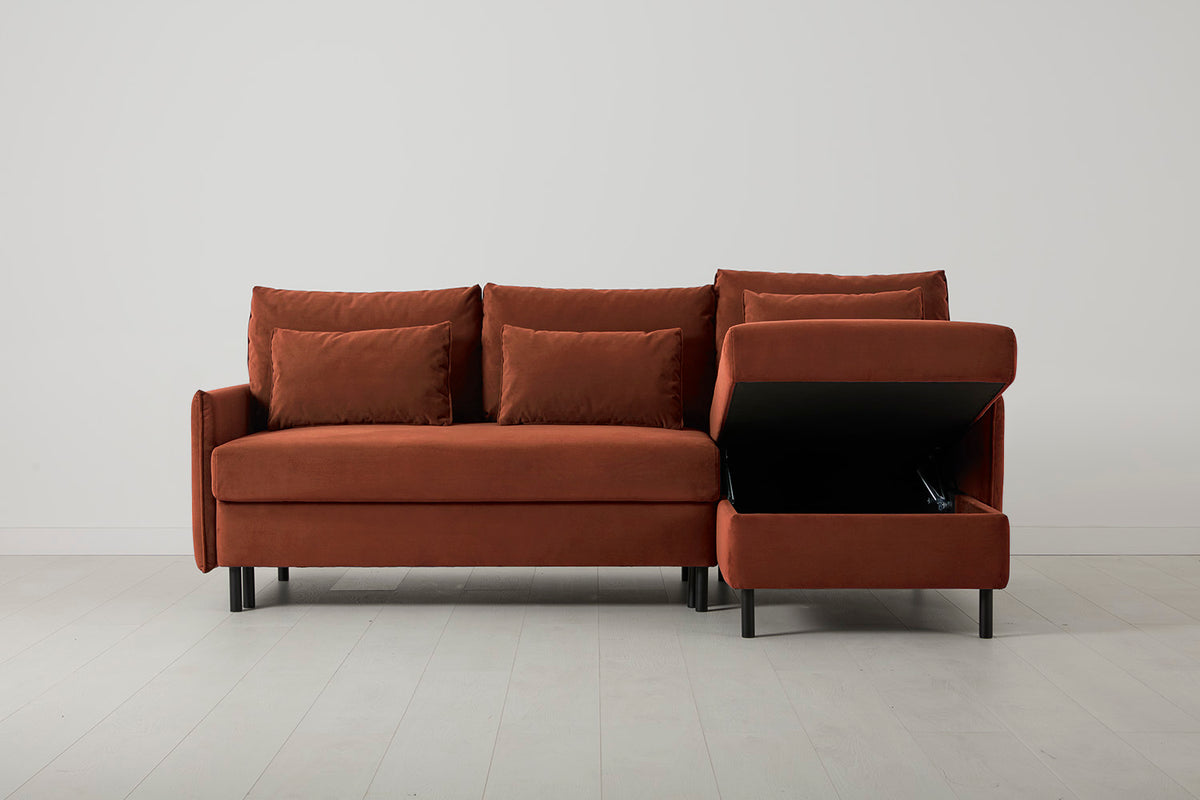 Model 12 Sofa Bed with Storage 3 Seater Right Chaise, Brick