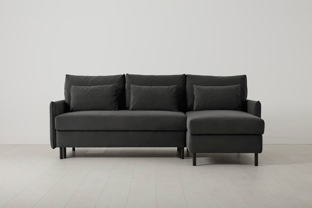 Model 12 Sofa Bed with Storage 3 Seater Right Chaise, Charcoal