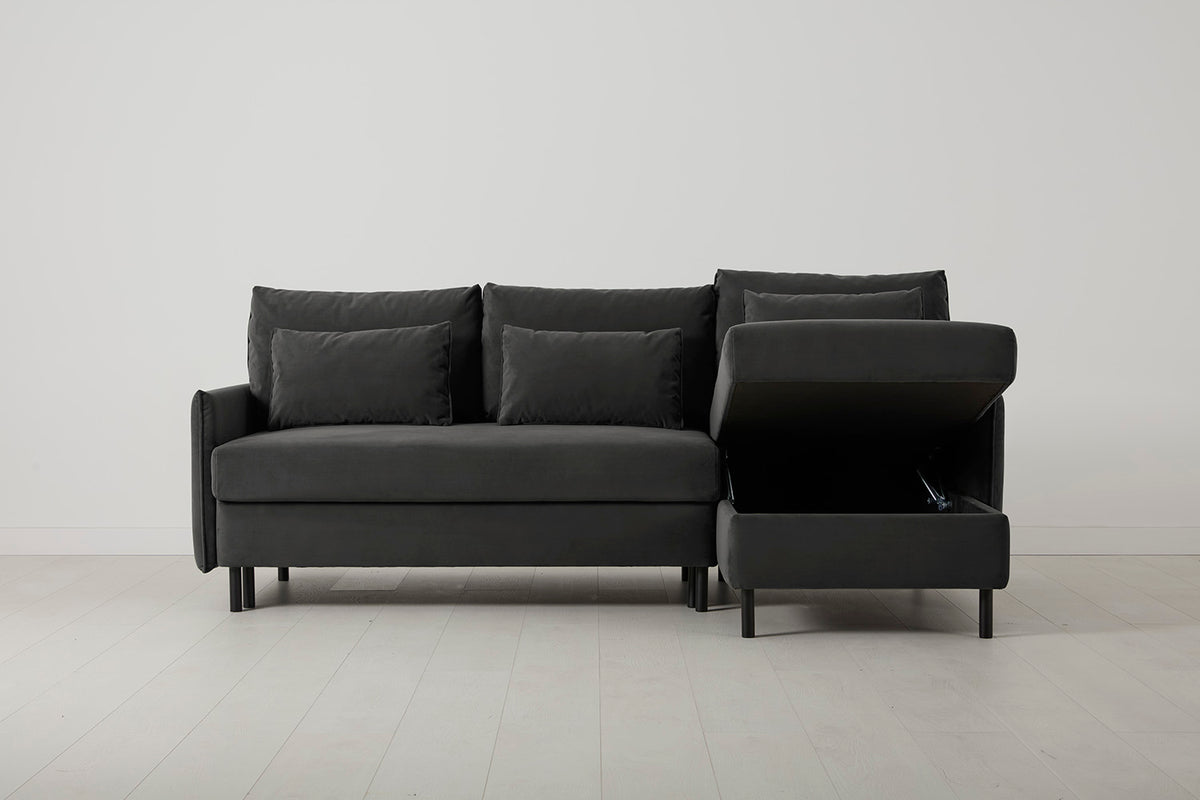 Model 12 Sofa Bed with Storage 3 Seater Right Chaise, Charcoal