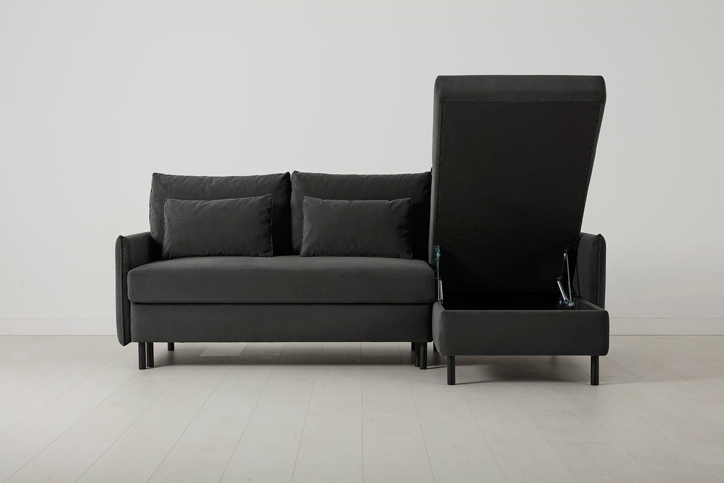 Model 12 Sofa Bed with Storage 3 Seater Right Chaise, Charcoal