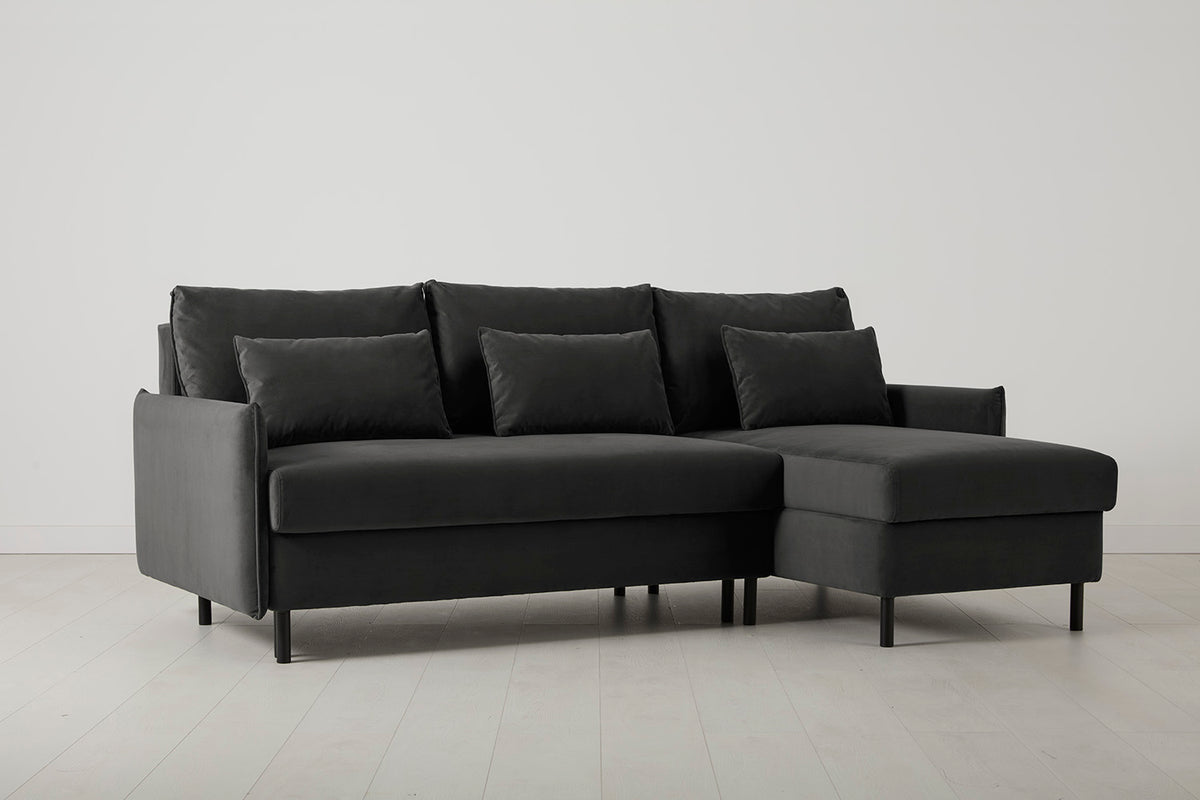 Model 12 Sofa Bed with Storage 3 Seater Right Chaise, Charcoal
