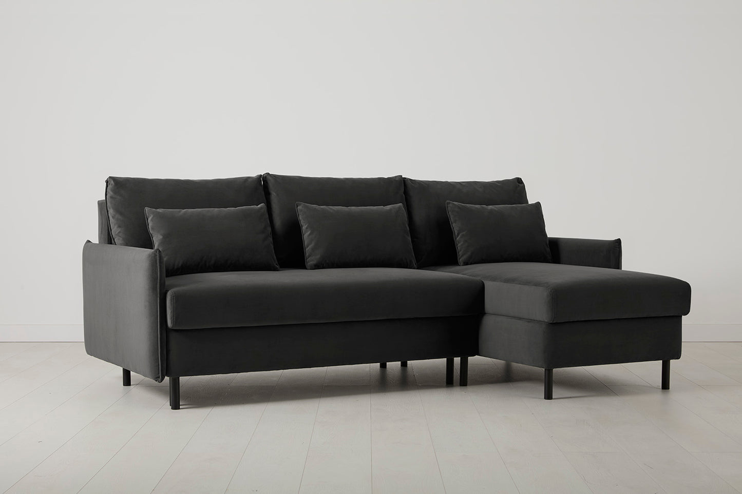 Model 12 Sofa Bed with Storage 3 Seater Right Chaise, Charcoal