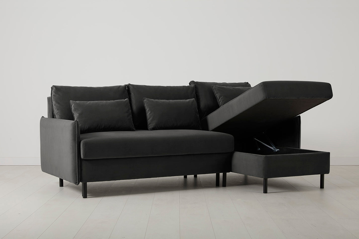 Model 12 Sofa Bed with Storage 3 Seater Right Chaise, Charcoal