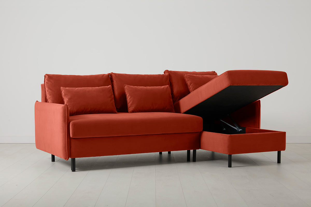 Model 12 Sofa Bed with Storage 3 Seater Right Chaise, Paprika