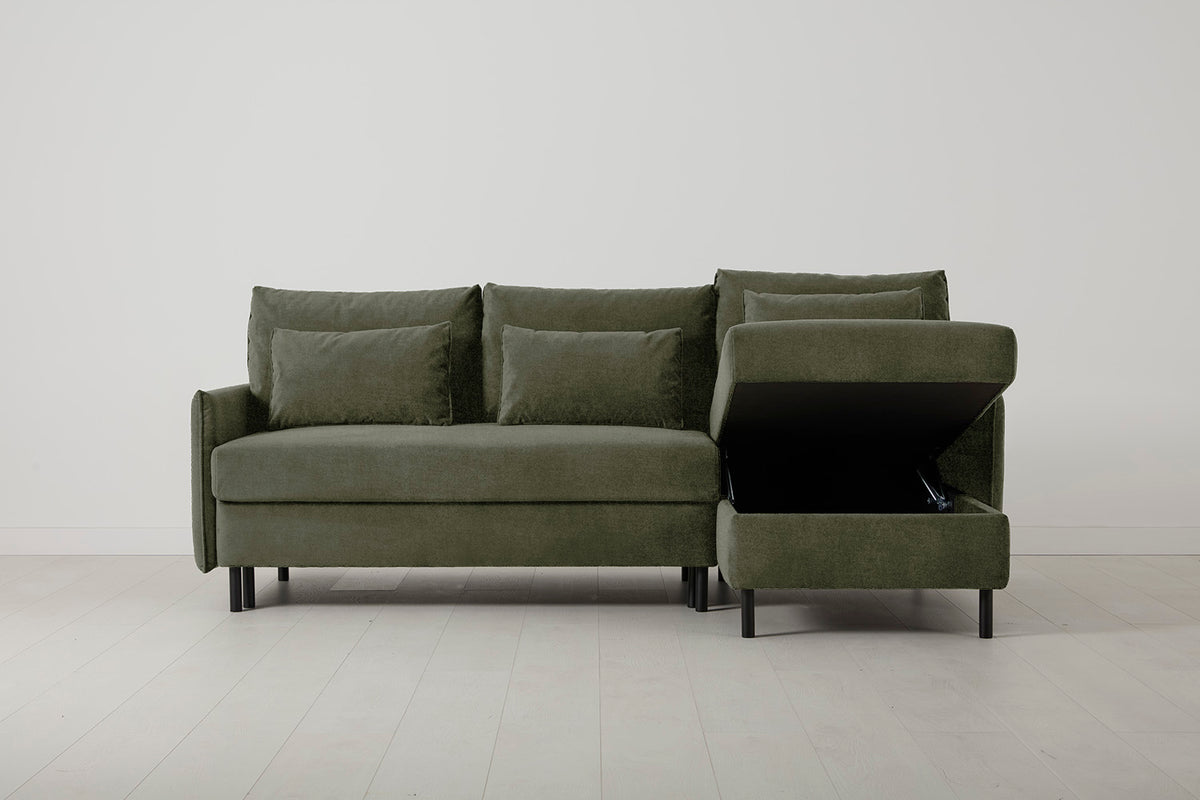 Model 12 Sofa Bed with Storage 3 Seater Right Chaise, Pine