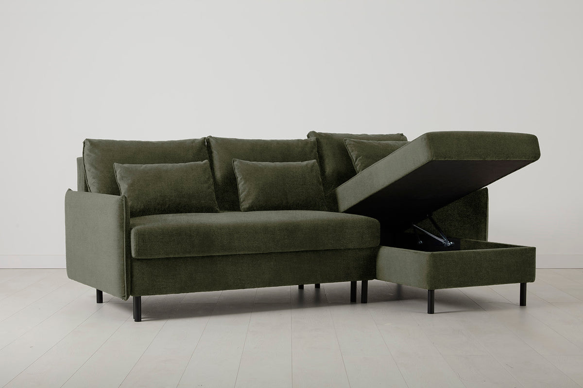 Model 12 Sofa Bed with Storage 3 Seater Right Chaise, Pine