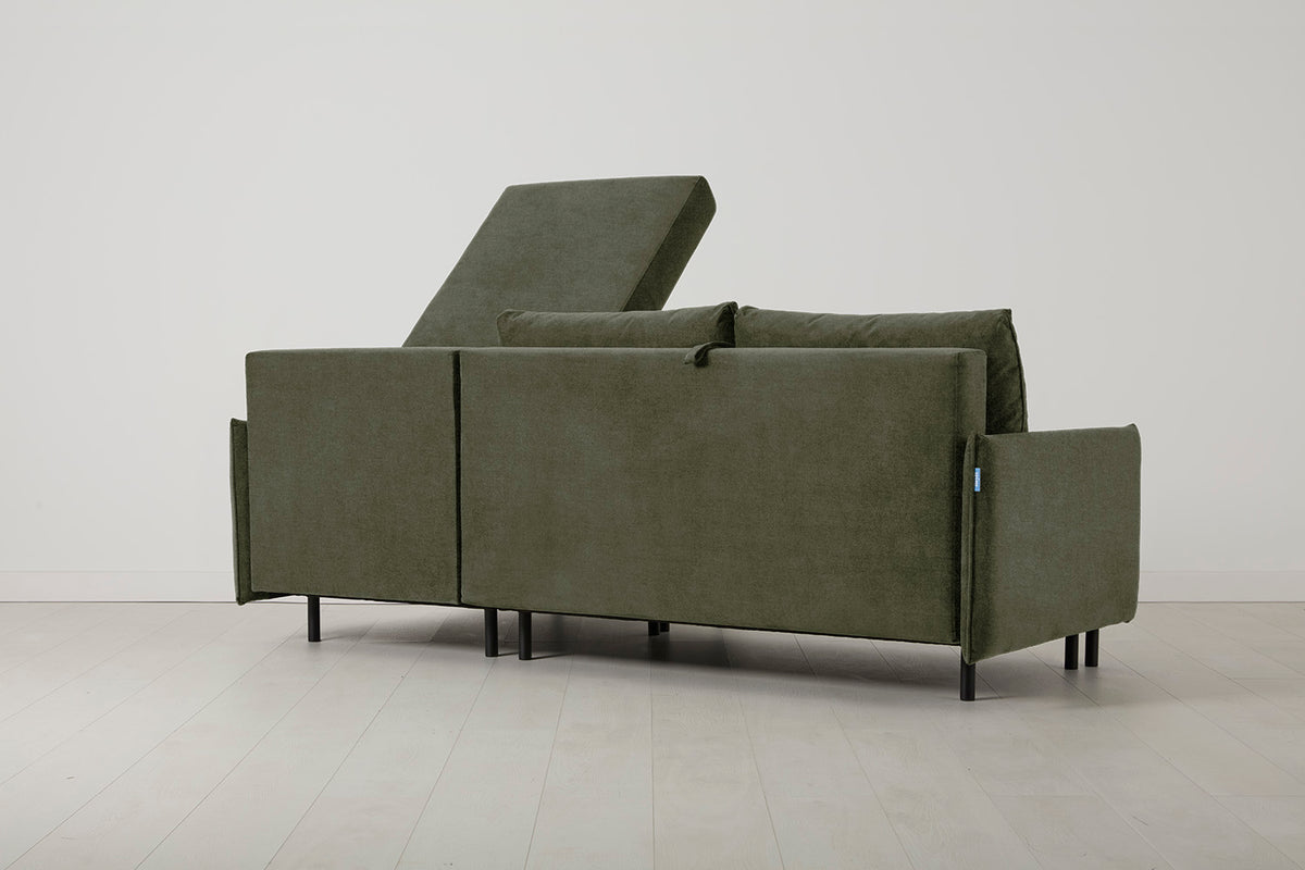 Model 12 Sofa Bed with Storage 3 Seater Right Chaise, Pine