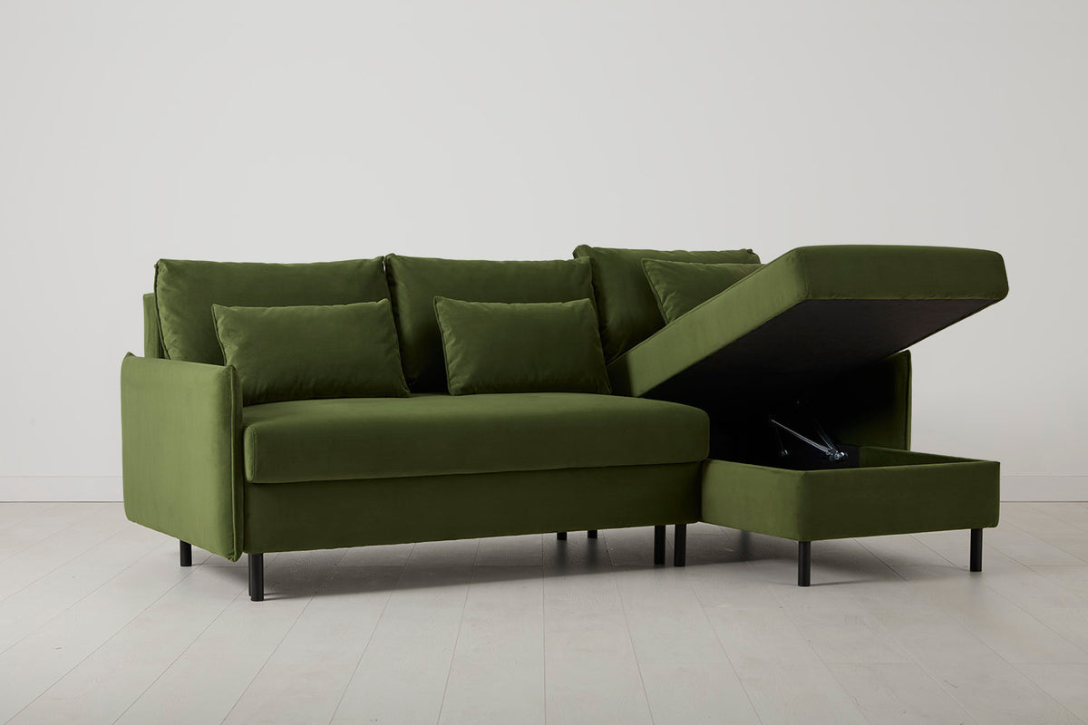 Model 12 Sofa Bed with Storage 3 Seater Right Chaise, Vine