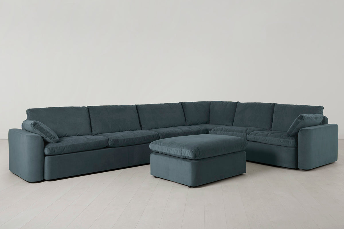 Model 13 Large Corner Sofa with Ottoman, Petrol