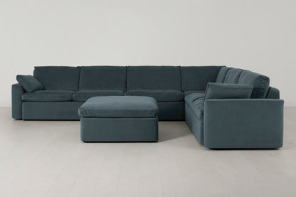 Model 13 Large Corner Sofa with Ottoman, Petrol