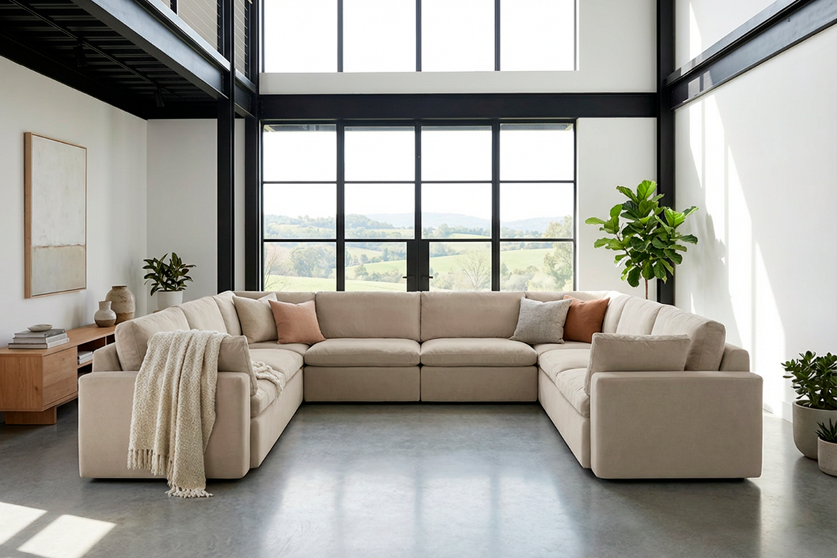 Model 13 U Shaped Sofa with Ottoman, Bone