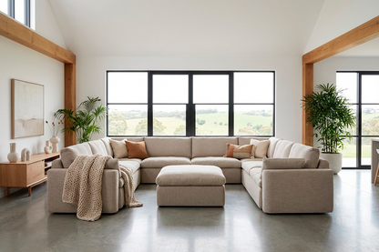 Model 13 U Shaped Sofa with Ottoman, Pumice