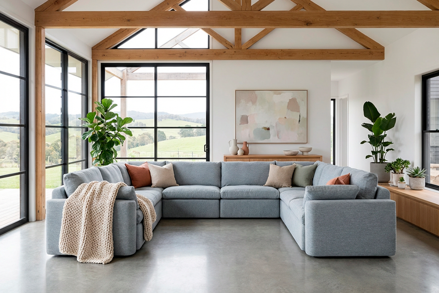 Model 13 U Shaped Sofa, Seaglass