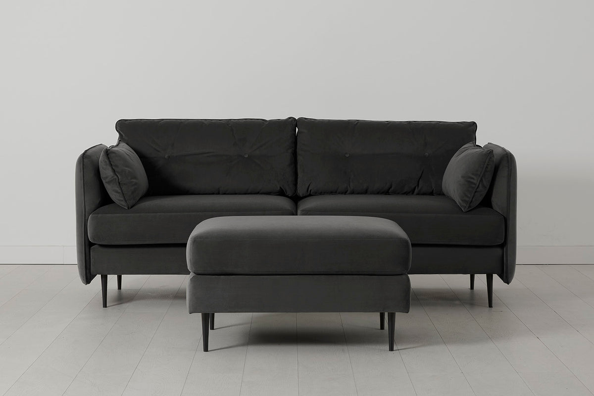 Model 19 3 Seater Sofa with Ottoman, Charcoal — Front View