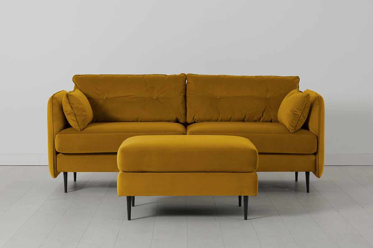 Model 19 3 Seater Sofa with Ottoman, Mustard — Front View