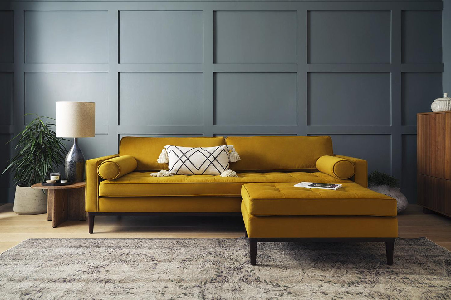 Model 02 3-Seater Sofa with Ottoman, Mustard