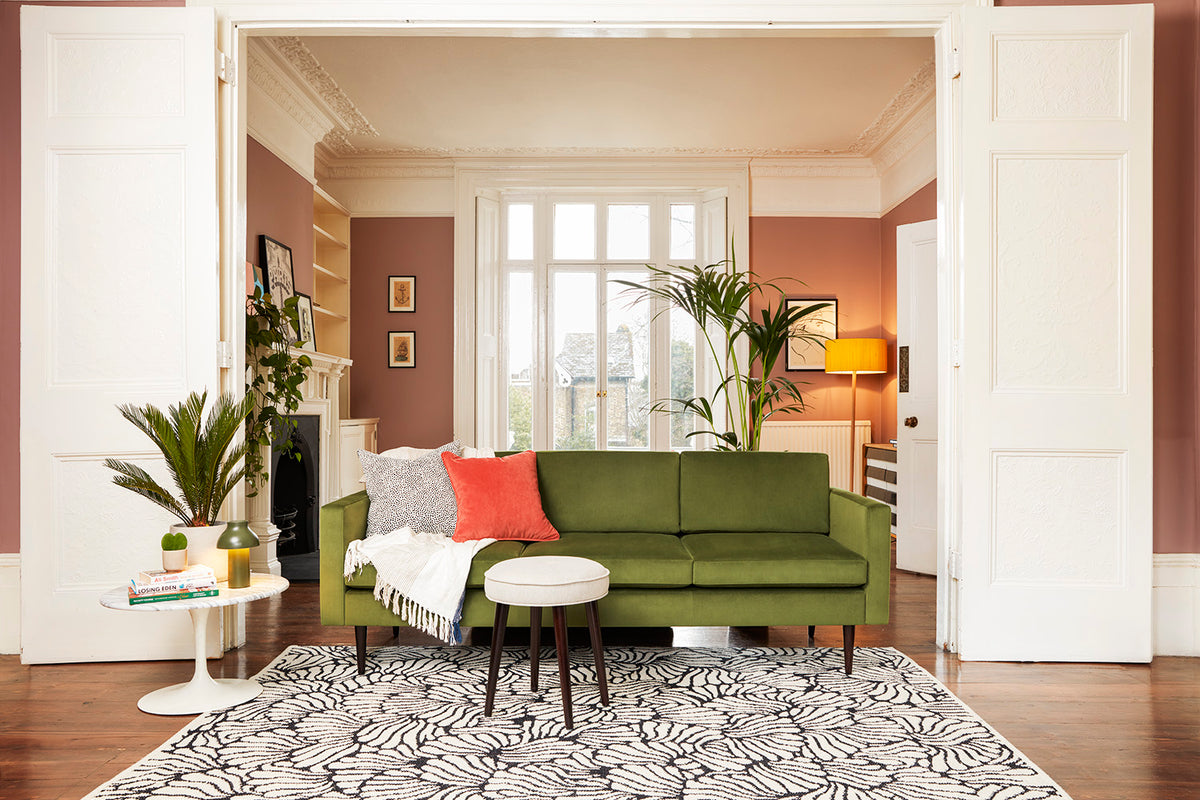 Model 01 3 Seater Sofa in Vine velvet in a living room