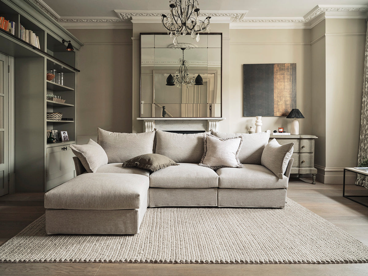 Model 06 Chaise Sofa in Pumice in a living room