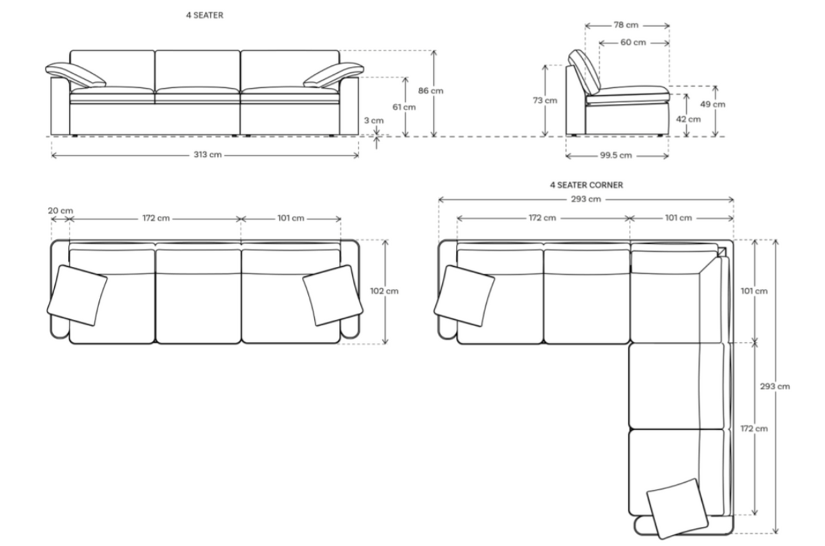 Model 13 4-Seater Right Chaise Sofa