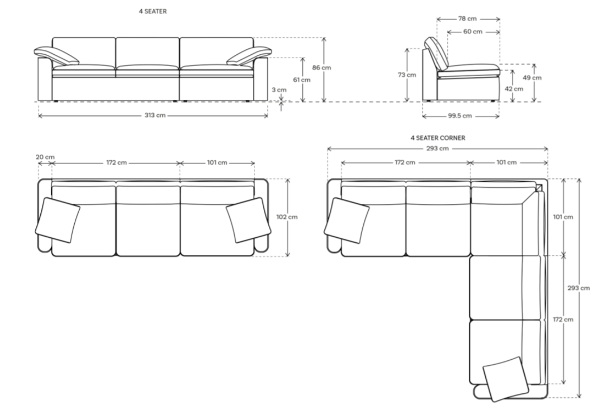 Model 13 4-Seater Right Chaise Sofa