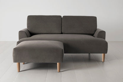 Ottoman in grey velvet with oak legs