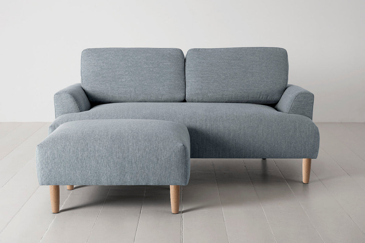 2-Seater Sofa in blue linen with oak legs