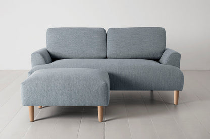 2-Seater Sofa in blue linen with oak legs