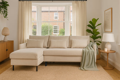 Model 12 Sofa Bed with Storage 3 Seater Left Chaise, Chalk