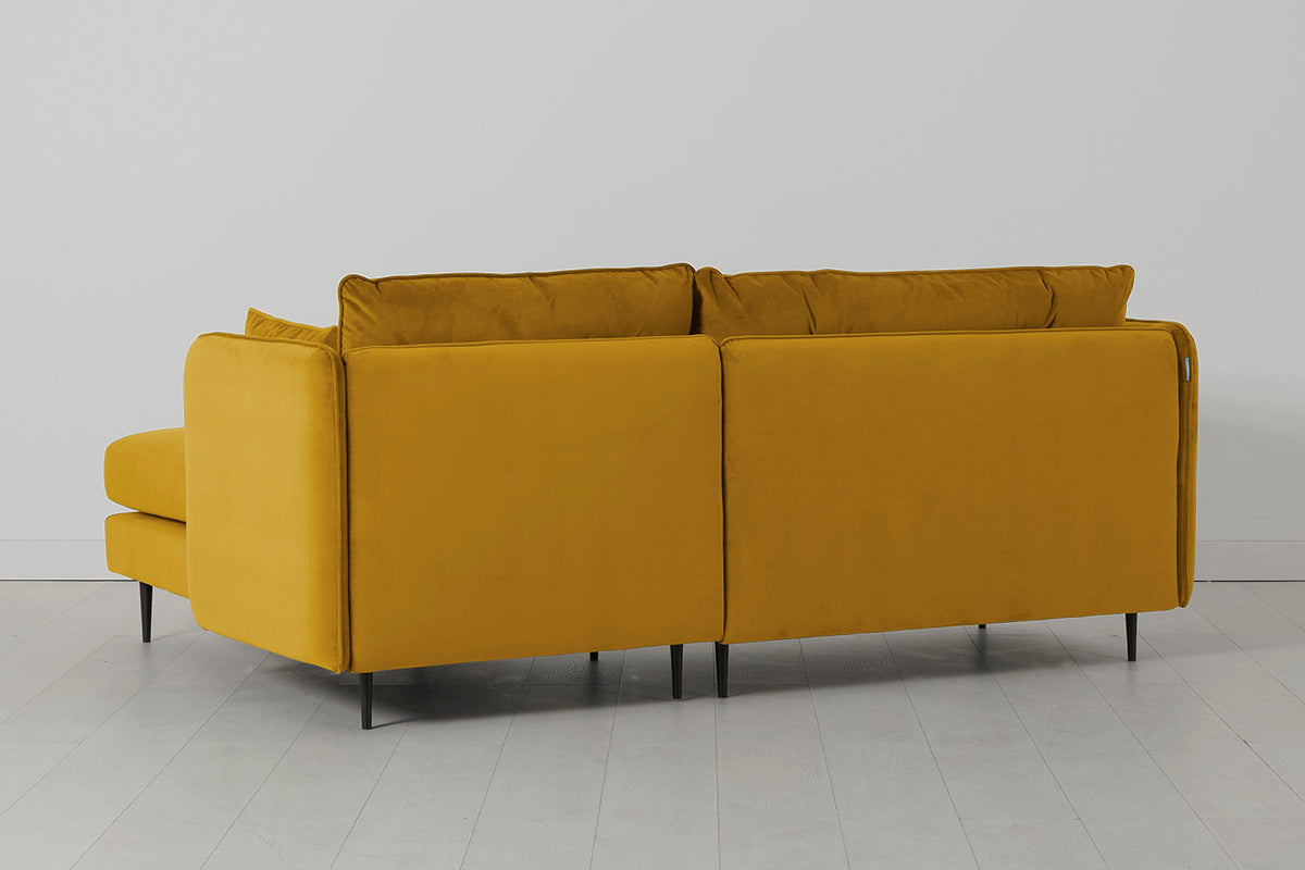 Model 19 3 Seater Right Chaise Sofa, Mustard — back view