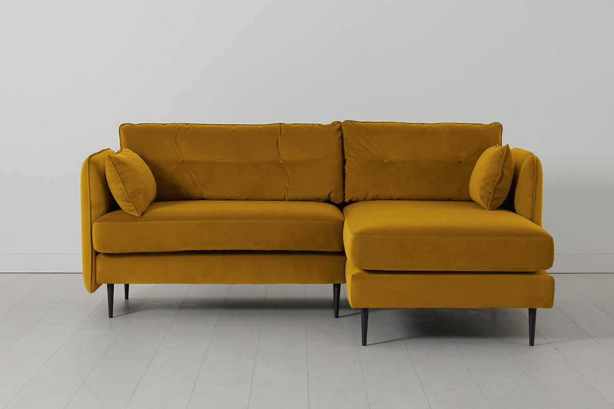 Model 19 3 Seater Right Chaise Sofa, Mustard — front view