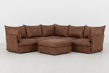 Chestnut Image 1 - Model 06 Corner Sofa with Ottoman in Chestnut  Front View