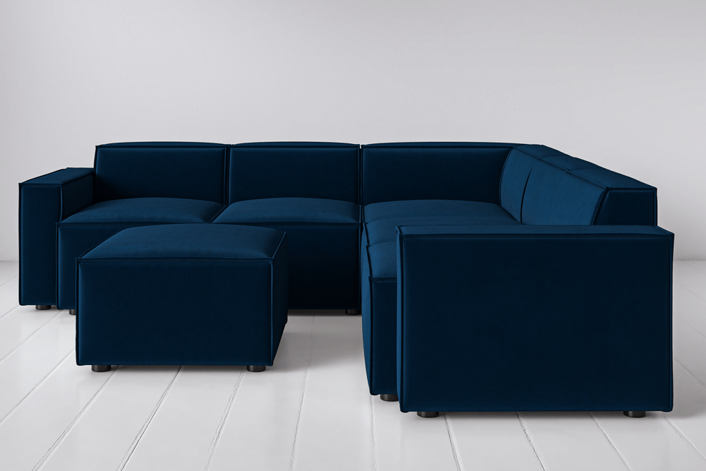 Indigo Image 1 - Model 03 Corner Sofa with Ottoman in Indigo Front View