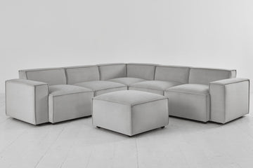 Light grey image 1 - Model 03 Corner Sofa with Ottoman in Light grey Velvet Front View
