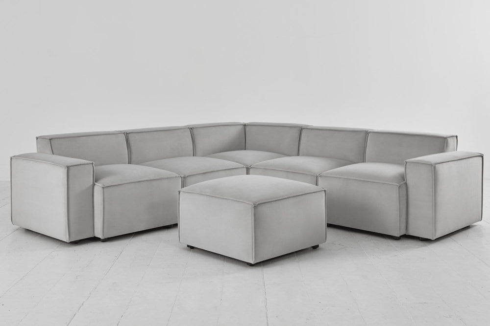 Light grey image 1 - Model 03 Corner Sofa with Ottoman in Light grey Velvet Front View