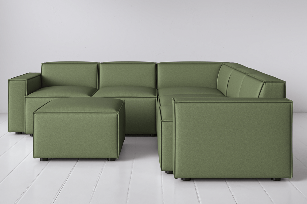 Sage Image 1 - Model 03 Corner Sofa with Ottoman in Sage Front View