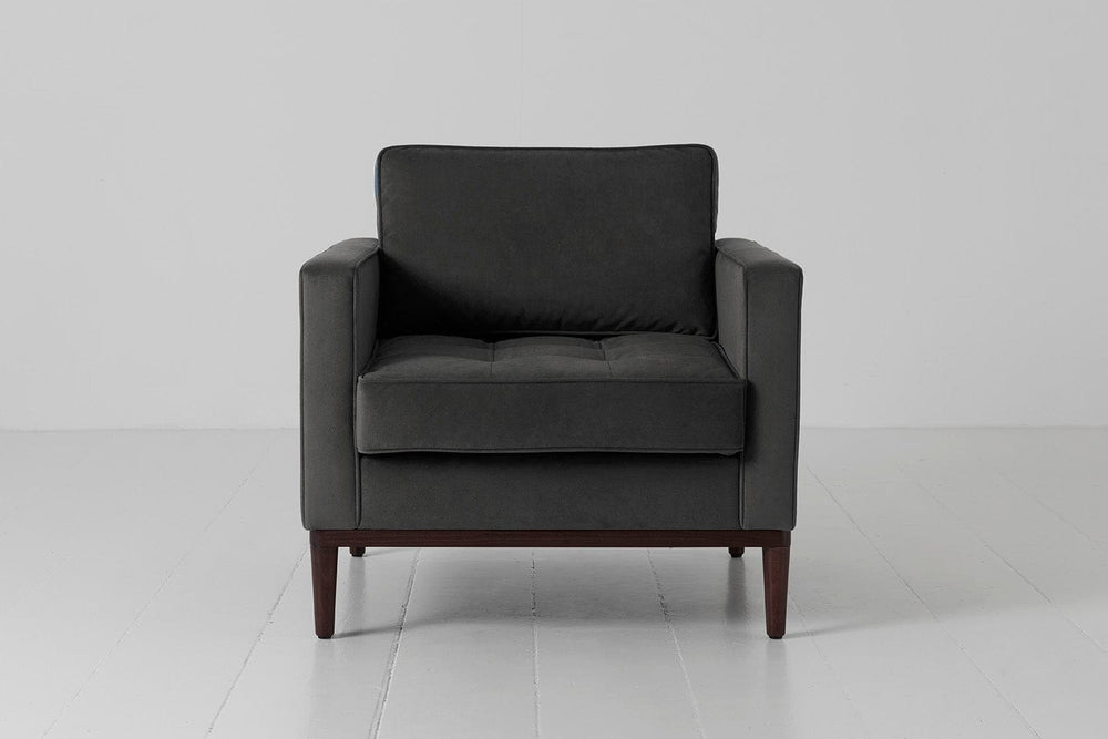 Charcoal Image Velvet 1 - Model 02 Armchair Charcoal Velvet Front View