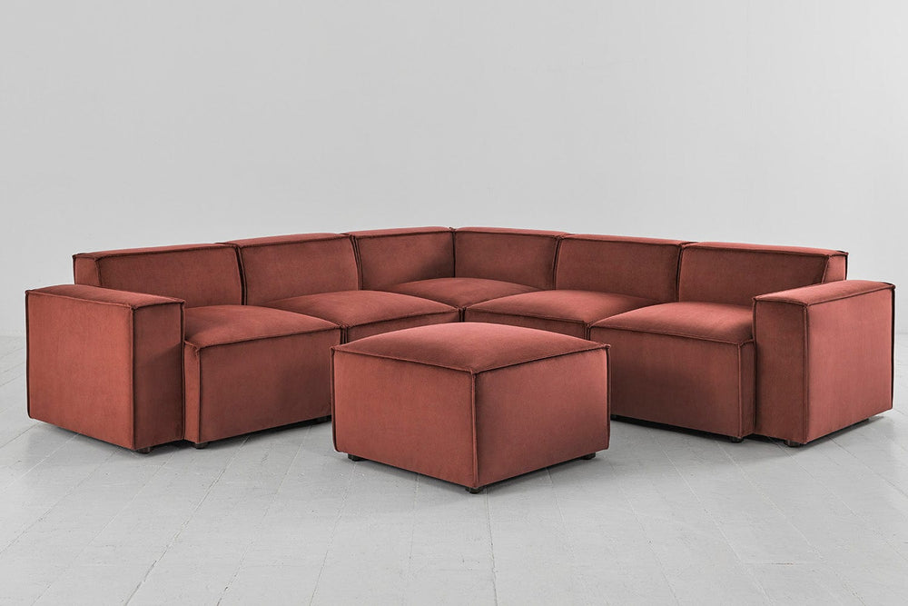 Brick image 1 - Model 03 Corner Sofa with Ottoman in Brick Velvet Front View