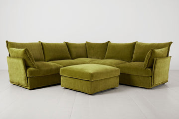 Moss Image 1 - Model 06 Corner Sofa with Ottoman in Moss Front View